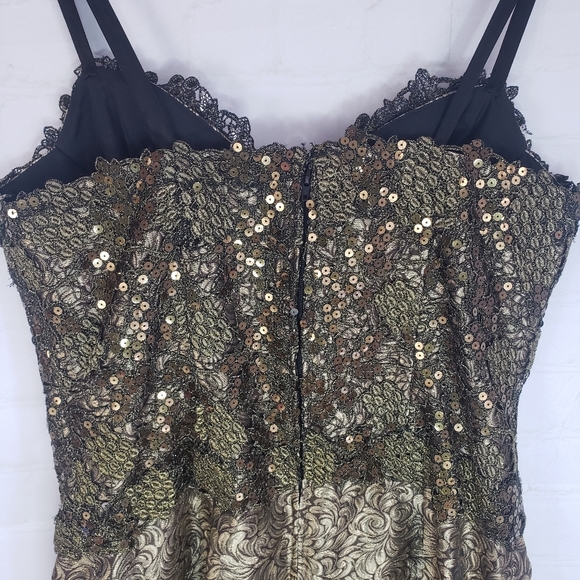 Vtg Bronze Metallic Brocade Sequins Cocktail Dress - Picture 13 of 13